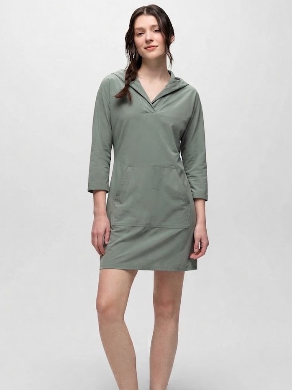 prAna Mantra Bay Hooded Dress sage green Sz M Lightweight Yoga Granola Girl